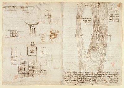 Arundel 263, f.264v A mechanikai erőkről, az ütőhangszerekről, a gravitációról, a mozgásról, az optikáról és a csillagászatról, különféle számtani és geometriai javaslatokkal. alkotó: Leonardo da Vinci