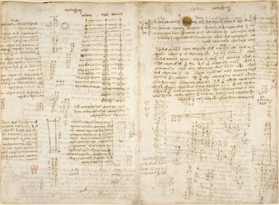Arundel 263, f.280v, f.279 Jegyzetek, diagramok és matematikai számítások, „presspectiva” címmel, „maró” piramisokról, „Codex Arundel” alkotó: Leonardo da Vinci