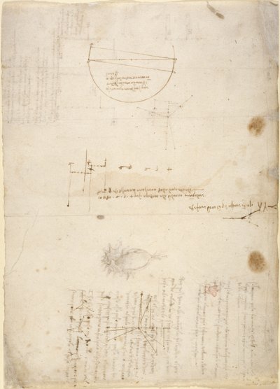 Arundel 263, f.33v Megjegyzések és diagramok a mechanikáról, a Codex Arundel-től (toll és tinta papíron) alkotó: Leonardo da Vinci