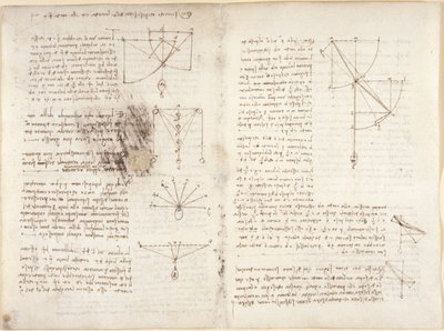 Arundel 263, f.3v, f.12 Megjegyzések és diagramok a mechanikáról alkotó: Leonardo da Vinci