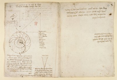 Arundel 263, f.44v, f.59 Egy szem és egy orr vázlata profilban; jegyzetek a vízről, a Codex Arundeltől (toll és tinta papíron) alkotó: Leonardo da Vinci