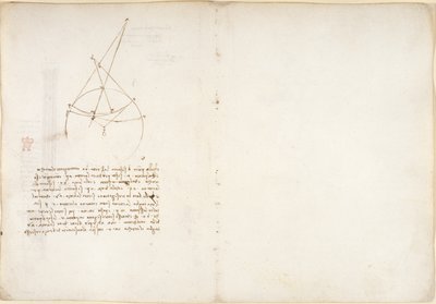Arundel 263, f.48v, 55, Megjegyzések és ábra az optikáról, Alhazen problémájával kapcsolatban, a Codex Arundel-ből (toll és tinta papíron) alkotó: Leonardo da Vinci