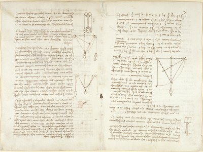 Arundel 263, f.4v, f.11, Megjegyzések és diagramok a mechanikáról alkotó: Leonardo da Vinci