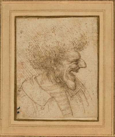 Egy bozontos hajú férfi karikatúrája alkotó: Leonardo da Vinci