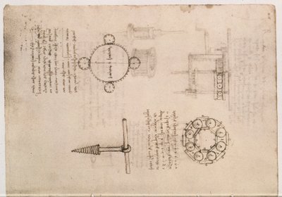 Codex Madrid I f.20, mechanikai tanulmányok alkotó: Leonardo da Vinci
