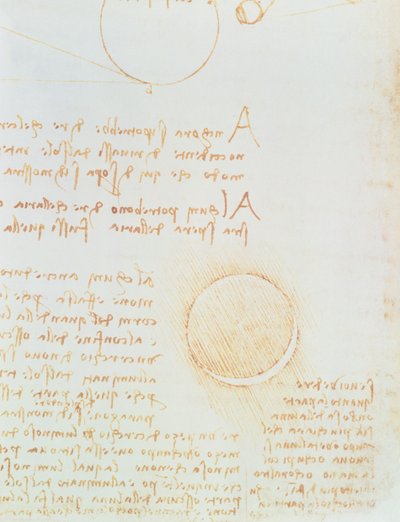 Részlet a fol. 2r, a Codex Leicesterből, amely a Hold külső fényességét mutatja alkotó: Leonardo da Vinci