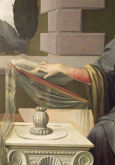 Szűz Mária részlete az Angyali üdvözletből, 1472-75 olaj, panel, restaurálás után alkotó: Leonardo da Vinci