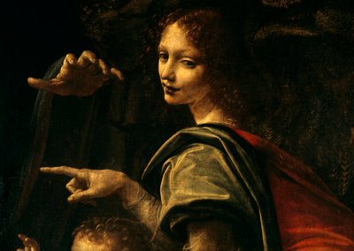 Részlet a Szűz sziklákkal, Keresztelő Szent János ujjával és Szűz Mária kezével alkotó: Leonardo da Vinci