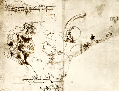 Két férfi fej vázlata alkotó: Leonardo da Vinci