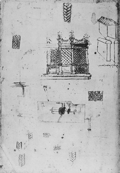Dekoratív képernyő rajza és egyéb vázlatok, c1480 1945 alkotó: Leonardo da Vinci