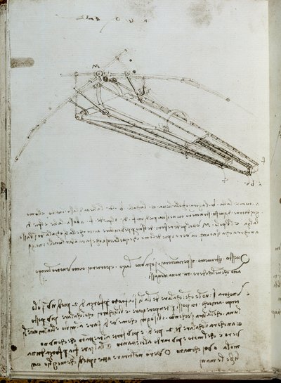 Repülőgép rajz. Leonard De Vinci kézirata (Leonardo da Vinci alkotó: Leonardo da Vinci
