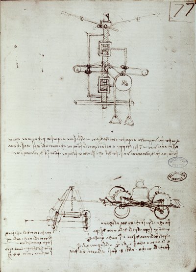 Repülőgép rajz. Leonard De Vinci kézirata (Leonardo da Vinci alkotó: Leonardo da Vinci
