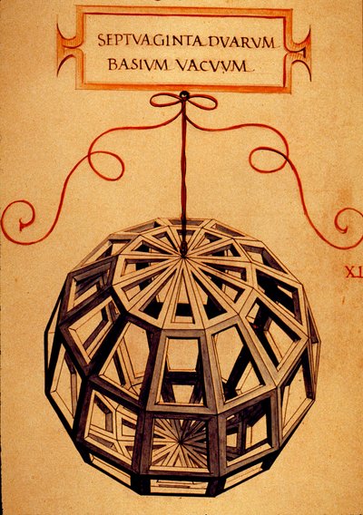 Geometria: "" Egy sokéder"" Az oldal a "" De divina ratione" (Az isteni arányokról) című kéziratból származik, Fra Luca Pacioli dit Luca di Borgo (1445-1517) matematikus, Leonardo da Vinci (1452-1519) illusztrálta. 1509. alkotó: Leonardo da Vinci