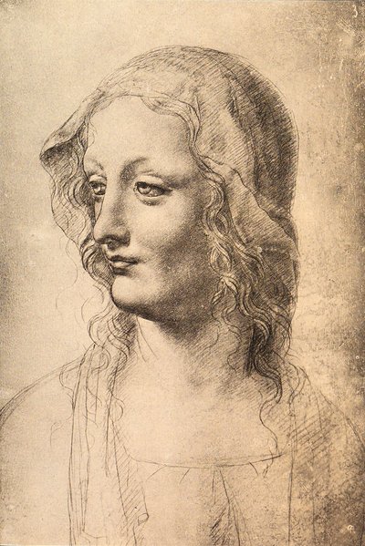 Egy fiatal nő feje, Leonardo da Vinci rajza, Rajzok és Nyomtatványok kabinetje, Uffizi, Firenze alkotó: Leonardo da Vinci