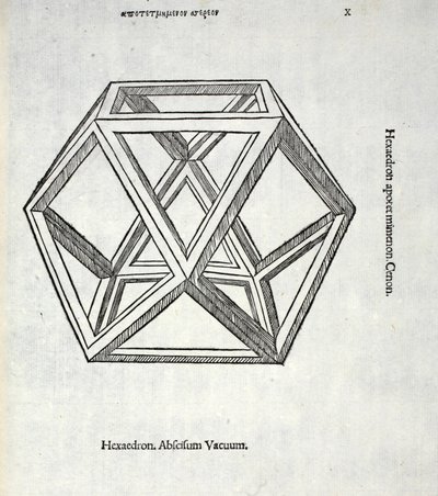 Hexaedron Abscissum Vacuum, illusztrációja Luca Pacioli (kb. 1445-1517) „Isteni arány”-ból, eredetileg pub. Velence, 1509 alkotó: Leonardo da Vinci