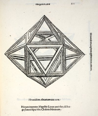 Hexaedron elevatum vacuum, illusztráció Luca Pacioli (1445-1517 körül) "Divina Proportione" című művéből, eredetileg pub. Velence, 1509 alkotó: Leonardo da Vinci