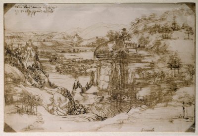 Santa Maria della Neve tája: az Arno-völgy tája (ceruzarajz alkotó: Leonardo da Vinci