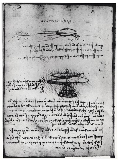 Párizsi kézirat B, fol. 83v: Szöveg és vázlatok oldala egy repülő géphez, 1488-90 (toll és tinta papíron) alkotó: Leonardo da Vinci