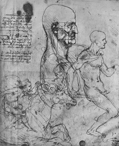 Egy férfi profilja az arányosságért és a lovasok tanulmányozásáért, c1480 1945 alkotó: Leonardo da Vinci