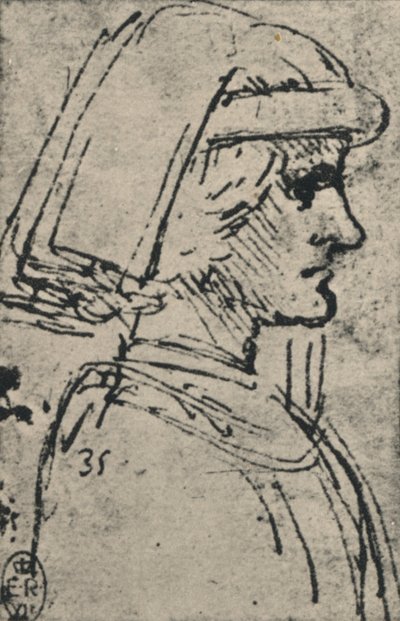Egy kísérőt viselő fiatal férfi profilja, c1480 1945 alkotó: Leonardo da Vinci