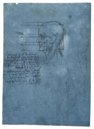 Egy férfi fej arányvizsgálata profilban alkotó: Leonardo da Vinci