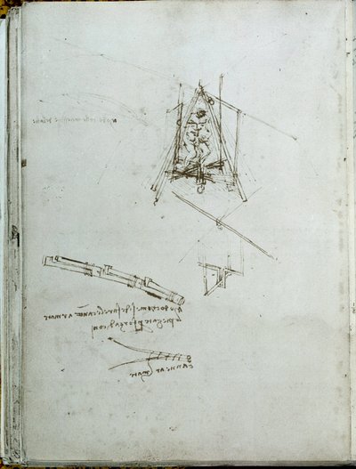 Tudomány és technika: kézirat repülő gépekről, helikopter őse. Leonardo da Vinci könyve (Leonardo da Vinci) (1452-1519). 1487 körül. Párizs, az Institut de France könyvtára alkotó: Leonardo da Vinci