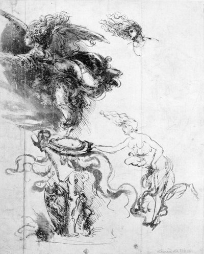 Egy angyal sziluettje (toll és tinta papíron) alkotó: Leonardo da Vinci
