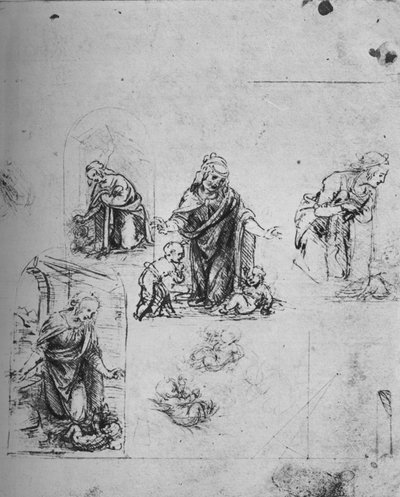 Studies for the Virgin Adoring the Infant Christ, c1480, 1945 alkotó: Leonardo da Vinci