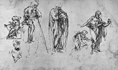 Tanulmányok egy figuráról és egy profilról, c1480 1945 alkotó: Leonardo da Vinci