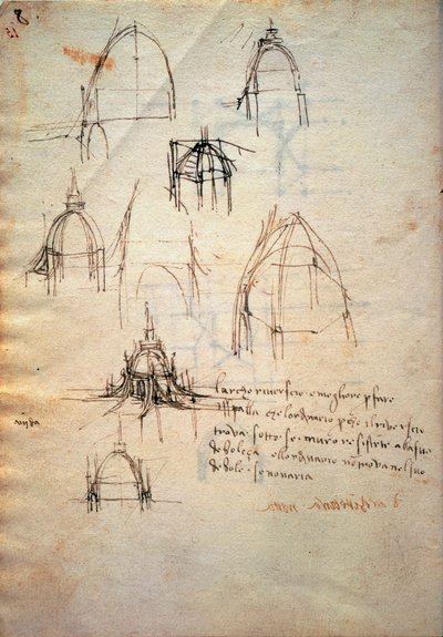 Tanulmány a milánói dóm kupolájához, a Code Trivulzianushoz alkotó: Leonardo da Vinci