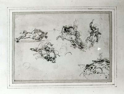 Study of Horsemen in Combat, 1503-4 (toll és tinta papíron) alkotó: Leonardo da Vinci