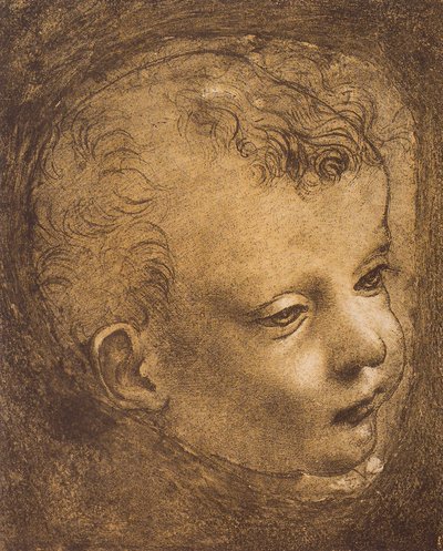 Tanulmány a csecsemő Szent János arcáról a Szikla Madonnához; Leonardo da Vinci rajza. Louvre, Párizs alkotó: Leonardo da Vinci