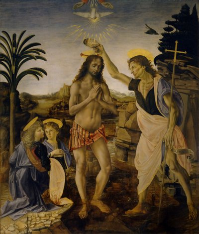 Krisztus megkeresztelkedése, 1470-1475 körül alkotó: Leonardo da Vinci