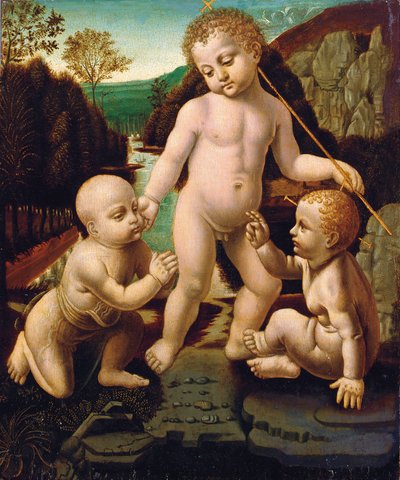 A gyermek Krisztus a csecsemővel Keresztelő Szent Jánossal egy azonosítatlan fiúgyermekkel alkotó: Leonardo da Vinci