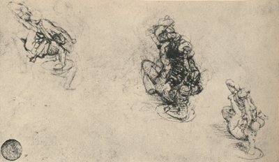 Három tanulmány egy emberről, aki egy bukott ellenséget véd, c1480, 1945 alkotó: Leonardo da Vinci