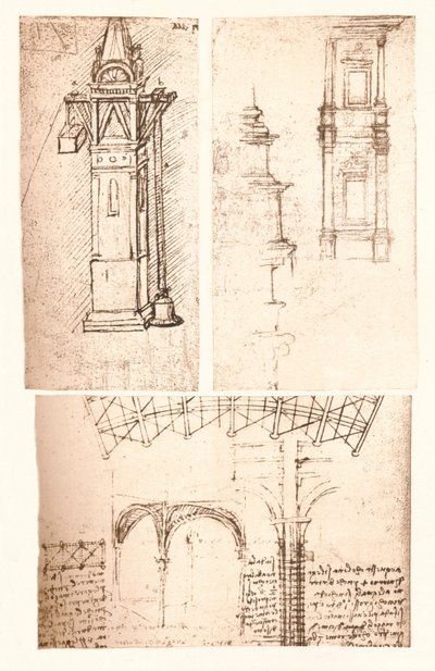 Három építészeti rajz, c1472-c1519 1883 alkotó: Leonardo da Vinci