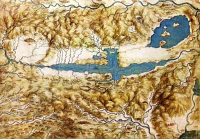 Az Arezzo-síkság és a Val di Chiana körüli vidék topográfiai képe, XVI. század eleje alkotó: Leonardo da Vinci