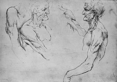 Két tanulmány egy öreg ember felső részéről és két tanulmány a fegyverekről, c1480 1945 alkotó: Leonardo da Vinci
