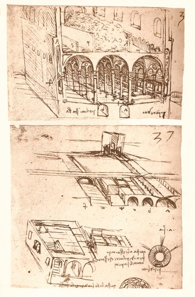 Két építészeti rajz, c1472-c1519 1883 alkotó: Leonardo da Vinci
