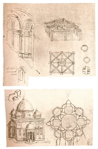 Két építészeti rajz, c1472-c1519 1883 alkotó: Leonardo da Vinci