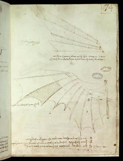 Szárny. Repülőgép rajz. Leonard De Vinci kézirata (Leonardo da Vinci alkotó: Leonardo da Vinci