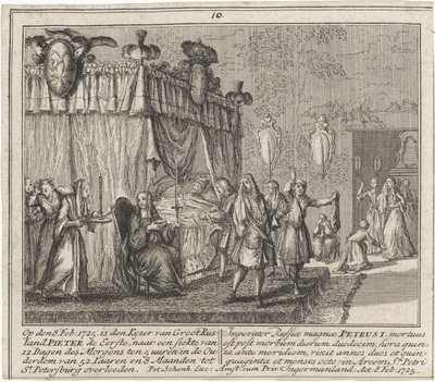 La mort de Pierre I le Grand, le 8 fevrier 1725 – Nagy Péter halála 1725. február 8-án, Schenk, Leonard (1696-1767). Rézmetszet alkotó: Leonardus Schenk