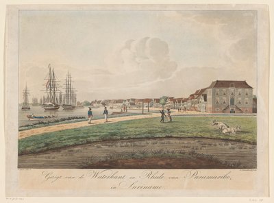 Kilátás a vízpartra Paramaribo-ban Kilátás a Waterkantra és a Paramaribo-i Rhede-re Suriname-ban (cím a tárgyon) alkotó: Leonardus Schweickhardt