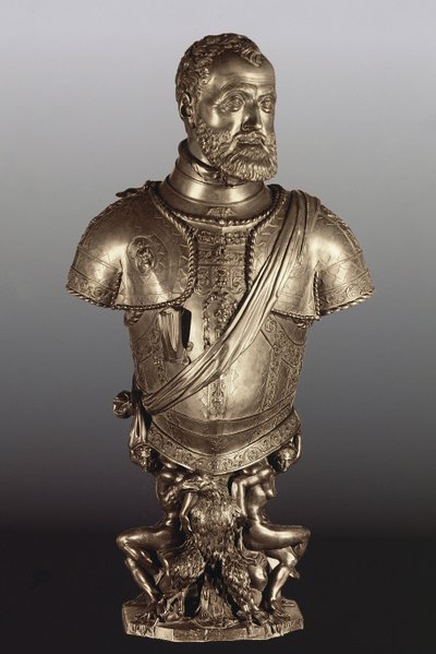 V. Károly római római császár (1500-58) arcképe mellszobra (bronz) alkotó: Leone Leoni