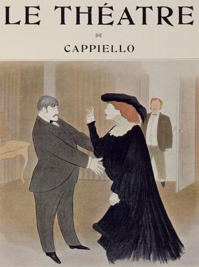 Lucien Quitry és Jane Harding a La Chatelaine jelenetében, a párizsi Renaissance Theatre-ben, Leonetto Cappiello (1875-1942) rajza, a Theatre folyóirat címlapja, 1903. április alkotó: Leonetto Cappiello