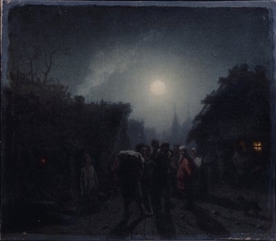 Taverna előtt. Éjszakai jelenet, 1860-1870 alkotó: Leonid Ivanovich Solomatkin