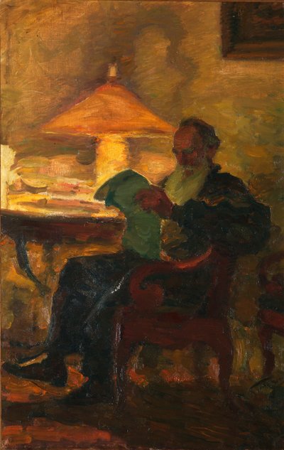 Lev Tolsztoj egy újsággal”, 1901. alkotó: Leonid Osipovich Pasternak