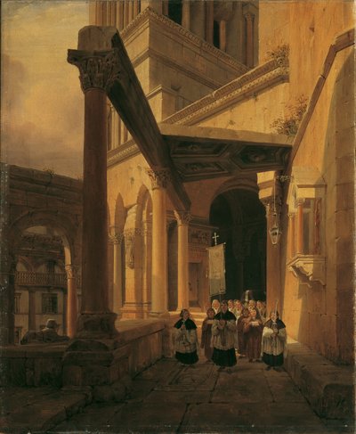 Kilátás egy oszlopcsarnokra a spalatói Diana-templomban alkotó: Leopold Ernst