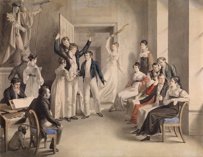Franz Schubert 1797-1828. A schubertiak társasjátéka Atzenbruggban, 1821 alkotó: Leopold Kupelwieser