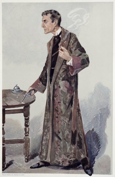 Sherlock Holmes, William Gillette színész rajzfilmje a Vanity Fairből, 1907 alkotó: Leslie Matthew Ward